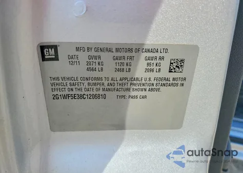 2012 Chevrolet Impala Ls from USA, damaged, VIN 2G1WF5E38C1206810